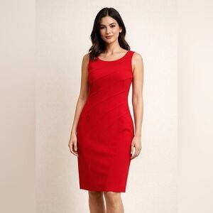 Vintage Anne Klein for Kenar Red Sheath Dress Size 4 Curved Seams